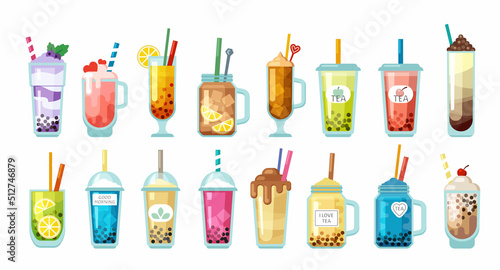cocktails. different alcoholic drinks and tropical cocktails in glasses various forms. Vector illustrations