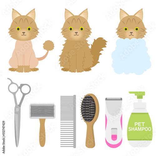 猫のトリミングのイラストセット