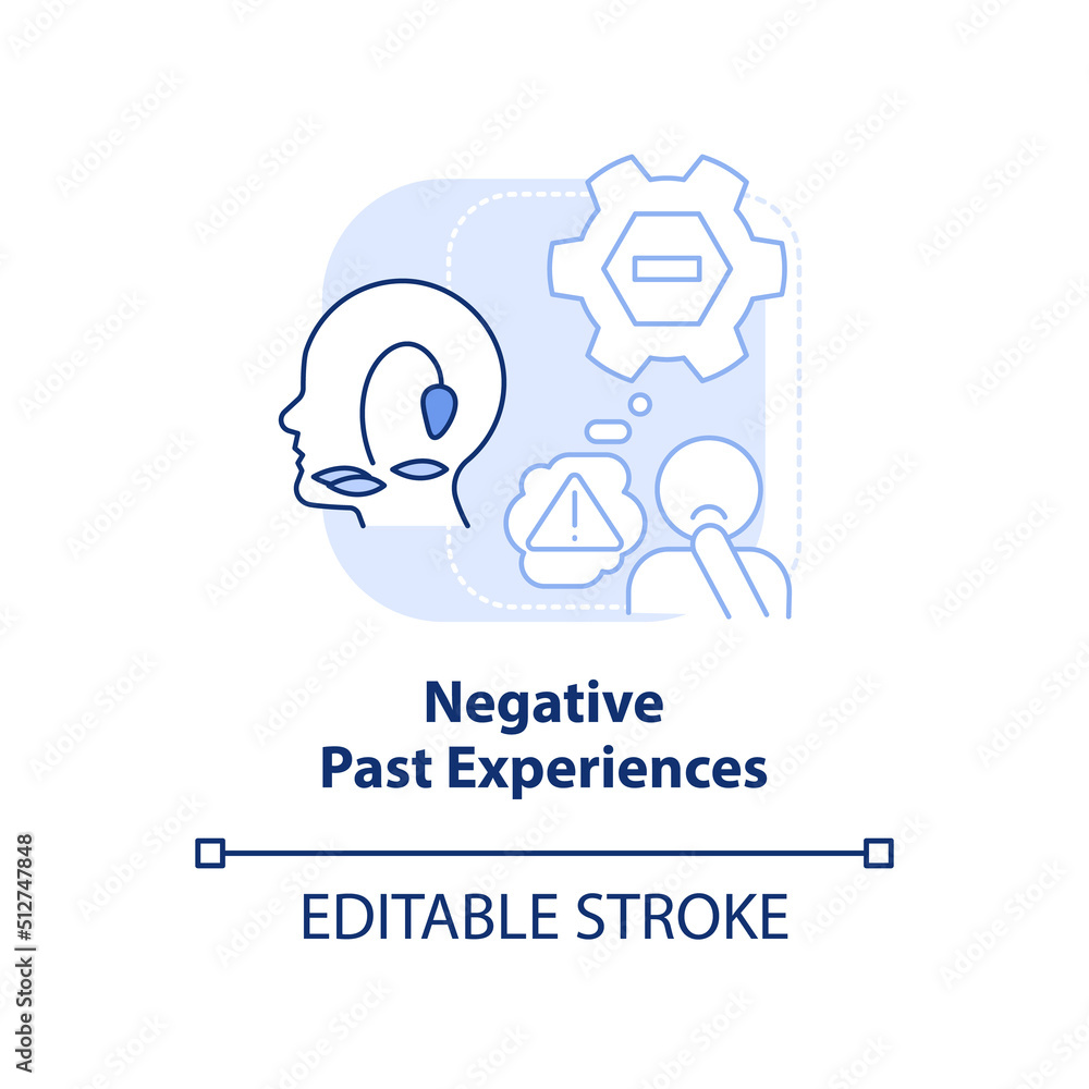 Negative past experiences light blue concept icon. Resisting changes reason abstract idea thin line illustration. Isolated outline drawing. Editable stroke. Arial, Myriad Pro-Bold fonts used Negative past experiences light blue concept icon. Resisting changes reason abstract idea thin line illustration. Isolated outline drawing. Editable stroke. Arial, Myriad Pro-Bold fonts used