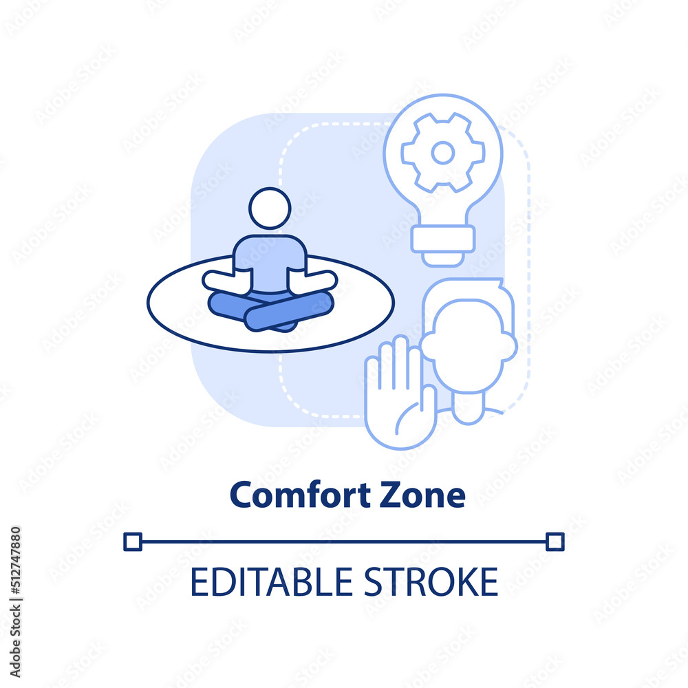Comfort zone light blue concept icon. Low anxiety state. Resisting changes reason abstract idea thin line illustration. Isolated outline drawing. Editable stroke. Arial, Myriad Pro-Bold fonts used