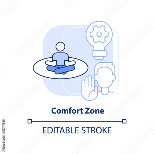 Comfort zone light blue concept icon. Low anxiety state. Resisting changes reason abstract idea thin line illustration. Isolated outline drawing. Editable stroke. Arial, Myriad Pro-Bold fonts used