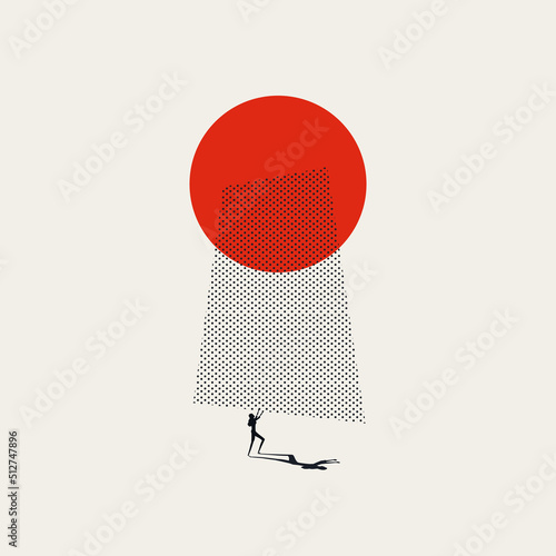 Business woman under pressure vector concept. Symbol of hard work and danger of burnout. Minimal illustration