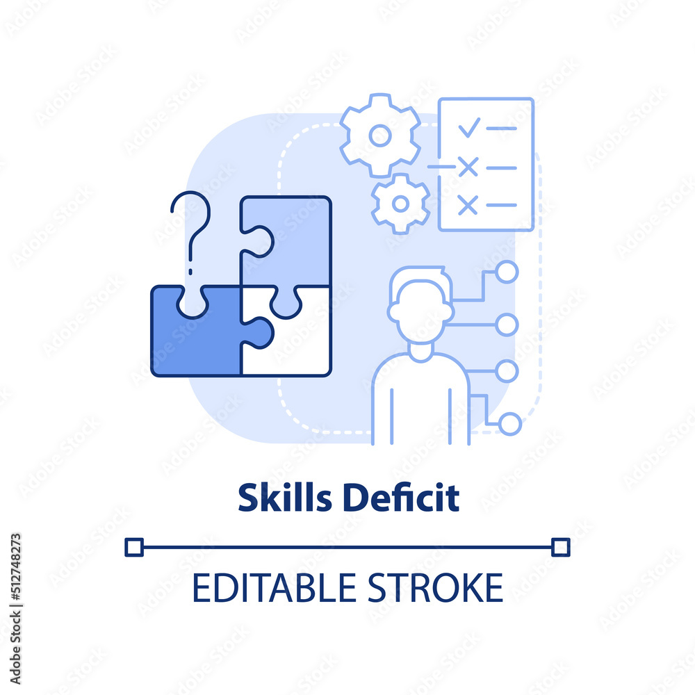 Skills deficit light blue concept icon. No professional development. Adaptability abstract idea thin line illustration. Isolated outline drawing. Editable stroke. Arial, Myriad Pro-Bold fonts used Skills deficit light blue concept icon. No professional development. Adaptability abstract idea thin line illustration. Isolated outline drawing. Editable stroke. Arial, Myriad Pro-Bold fonts used
