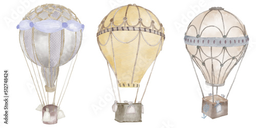 Wallpaper Mural Hand drawn watercolor air balloon set Torontodigital.ca