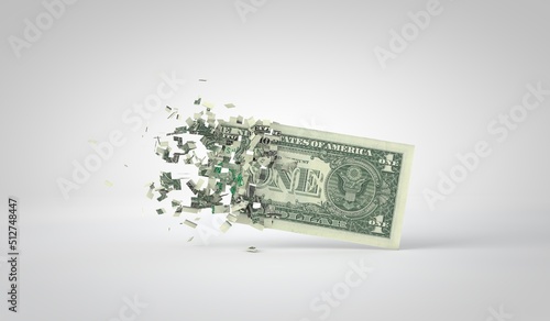Canvas Print One dollar bill breaking into pieces