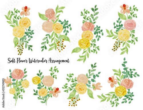 soft pastel and yellow rose watercolor arrangement collection