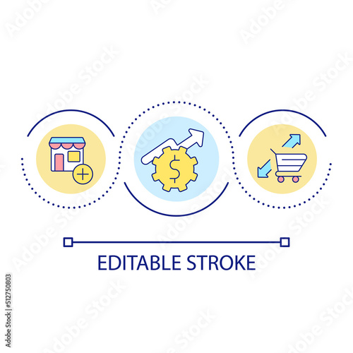 Financial growth loop concept icon. Market diversification. Commercial activity. Business abstract idea thin line illustration. Isolated outline drawing. Editable stroke. Arial font used