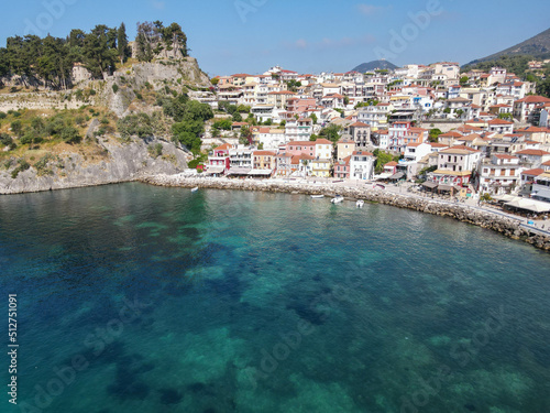 Drone view at the touristic village of Parga in Greece