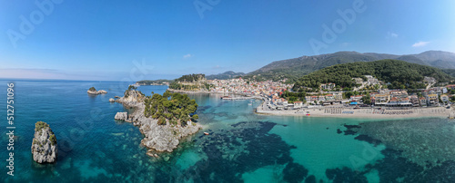 Drone view at the touristic village of Parga in Greece photo