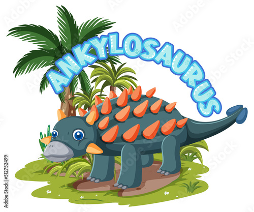 Little cute ankylosaurus dinosaur cartoon character