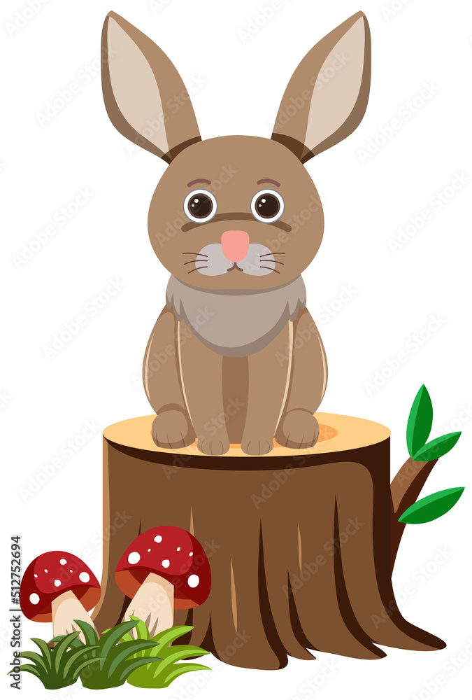 Obraz premium Cute rabbit sitting on stump