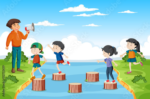 Playground stepping stump with children