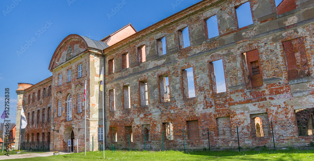 Panorama of the facade of the historic monastery in Dargun, Germany