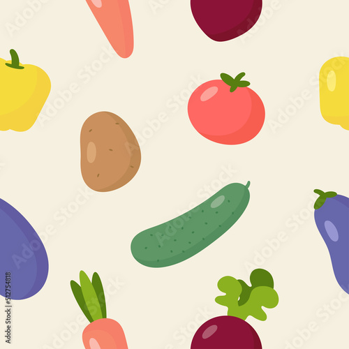 Seamless Pattern with Vegetables. Vector illustration. For posters, banners, card, printing on the pack, paper, printing on clothes, fabric, wallpaper. 