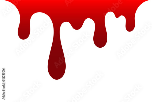 Blood drip cartoon. Halloween bloodstain isolated white background. Splatter stain. Horror drop flow. Red scare ink. Blot texture. Colorful splash. Stream bleeding. Flowing liquid Vector illustration