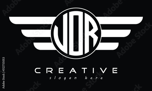 VOR three letter circle with wings logo design vector template. wordmark logo | emblem logo | monogram logo | initial letter logo | typography logo | business logo | minimalist logo |	