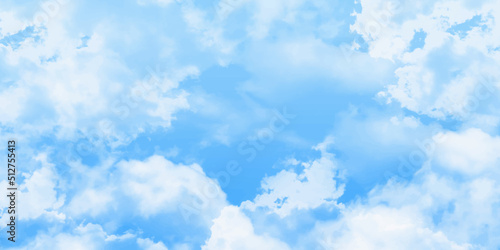 Blue skies with white clouds background. Romantic sky. Abstract nature background of romantic summer blue sky with fluffy clouds. Beautiful puffy clouds in bright blue sky in day sunlight.><