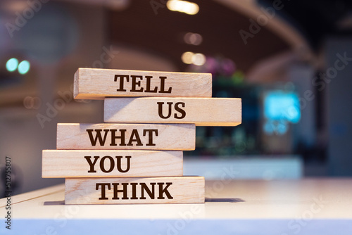 Картината върху платно Wooden blocks with words 'Tell Us What You Think'