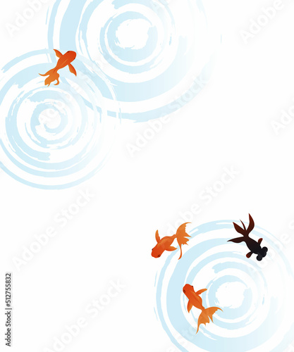 泳ぐ金魚とデメキンのイラスト背景 ベクター 夏