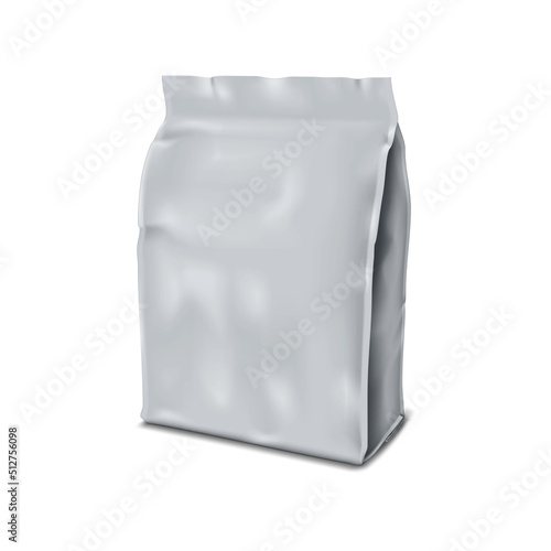 Food bag package realistic vector mock-up. Blank side gusset stand-up pouch packaging mockup