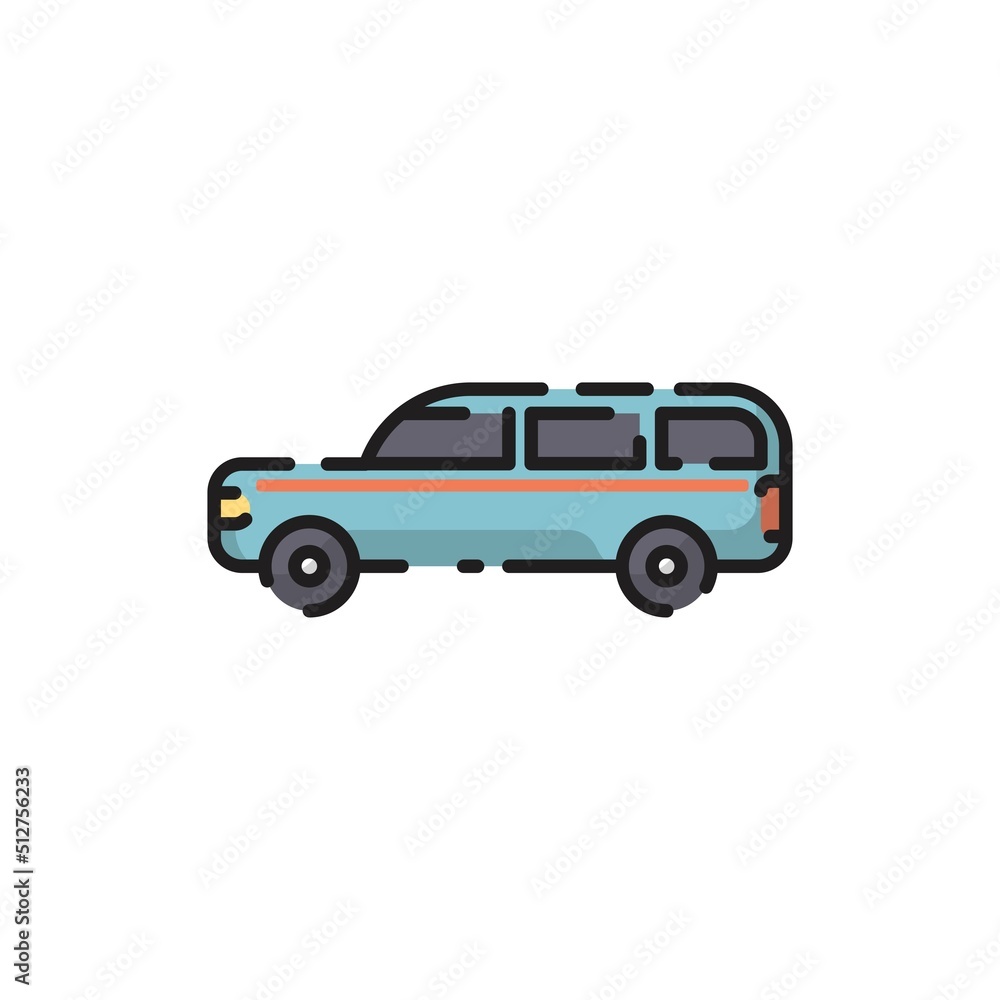 Cute Blue Car Flat Design Cartoon for Shirt, Poster, Gift Card, Cover, Logo, Sticker and Icon.
