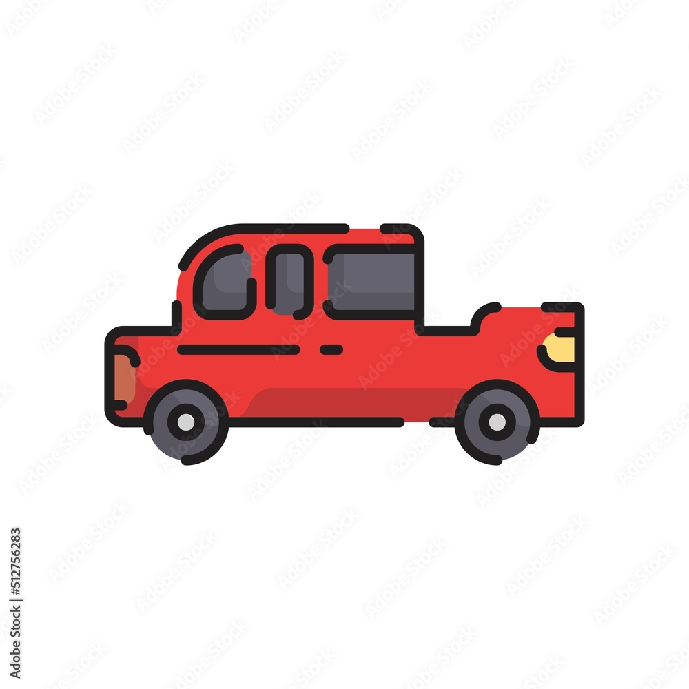 Cute Red Classic Car Flat Design Cartoon for Shirt, Poster, Gift Card, Cover, Logo, Sticker and Icon.
