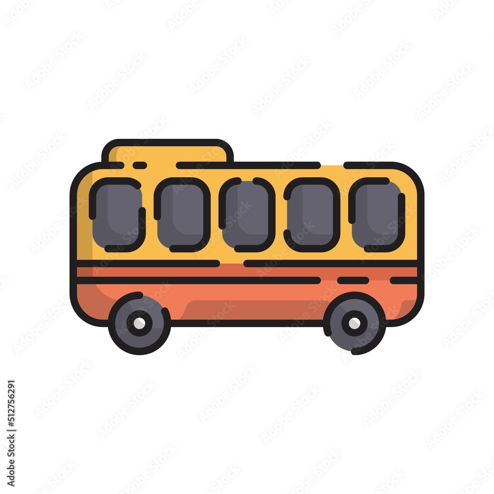 Cute Orange Bus Flat Design Cartoon for Shirt, Poster, Gift Card, Cover, Logo, Sticker and Icon.