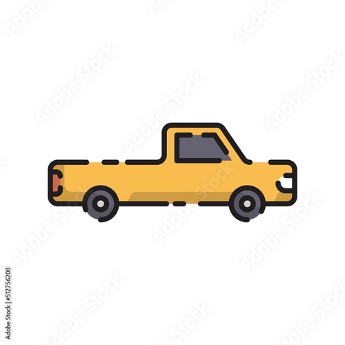 Cute Yellow Truck Car Flat Design Cartoon for Shirt, Poster, Gift Card, Cover, Logo, Sticker and Icon.