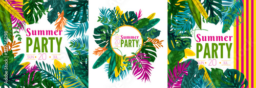 Vector banners set with tropical leaves