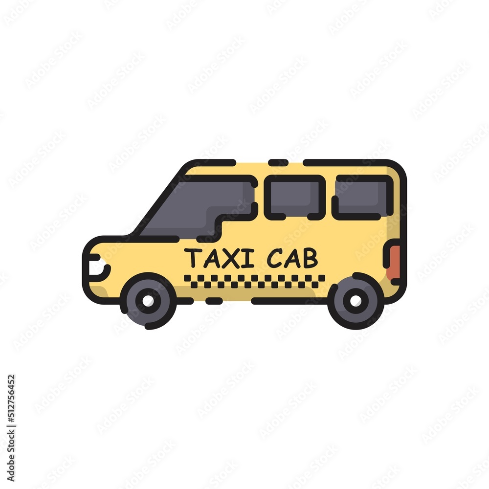 Cute Yellow Taxi Car Flat Design Cartoon for Shirt, Poster, Gift Card, Cover, Logo, Sticker and Icon.