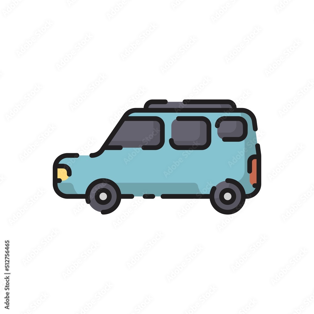 Cute Blue Car Flat Design Cartoon for Shirt, Poster, Gift Card, Cover, Logo, Sticker and Icon.