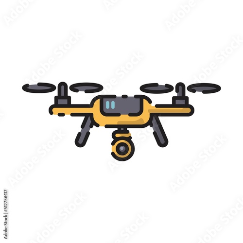 Cute Yellow Drone Flat Design Cartoon for Shirt, Poster, Gift Card, Cover, Logo, Sticker and Icon.