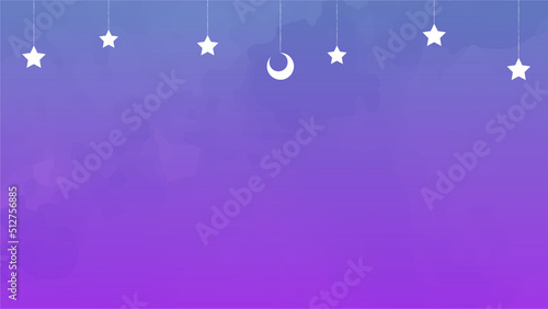 夜明け前の空　月と星が揺れる空の背景イラスト