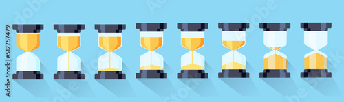 Set of flat sand glass icons. vector image. isolated on blue background. EPS10 time management concept