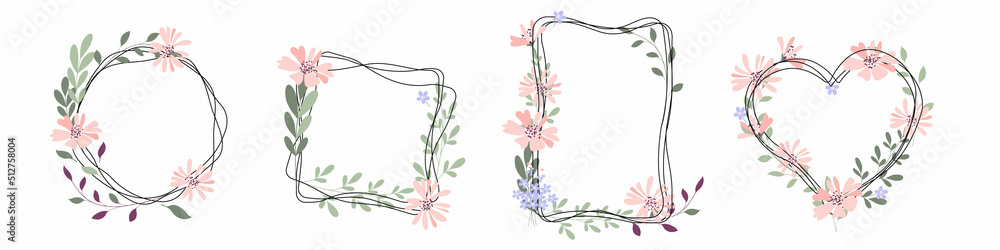 set of floral frames in the style of sketch and minimalism set of floral frames in the style of sketch and minimalism