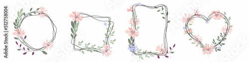 set of floral frames in the style of sketch and minimalism