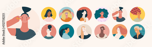 People avatars - Avatars, Women portratits set -Modern flat vector concept illustration of women, round user avatars, face portraits Illustration on feminism protest, girl power, ethnicity diversity