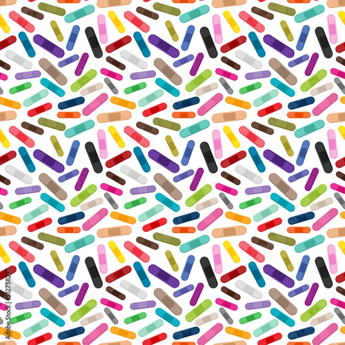 Seamless background pattern with colorful adhesive bandages