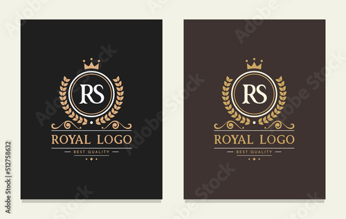 Letter RS crown monogram. Elegant logo and creative typography. The graceful vintage emblem for book design, brand name, business card, restaurant, boutique, hotel, cafe, badge, label. Vector symbol.