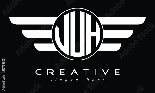 VUH three letter circle with wings logo design vector template. wordmark logo | emblem logo | monogram logo | initial letter logo | typography logo | business logo | minimalist logo |	 photo