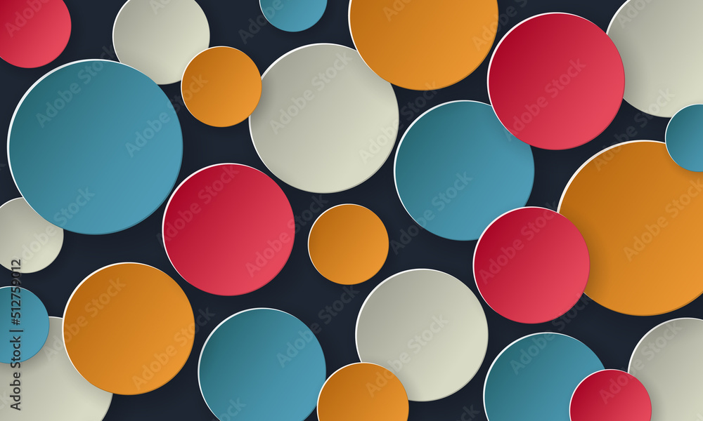 Abstract background with colored circles and shadows. Vector illustration