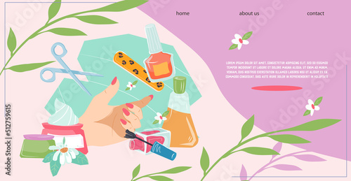 Manicure nail art studio or salon website banner template, flat vector illustration. Beauty salon and manicure master, manicurist professional banner for web.