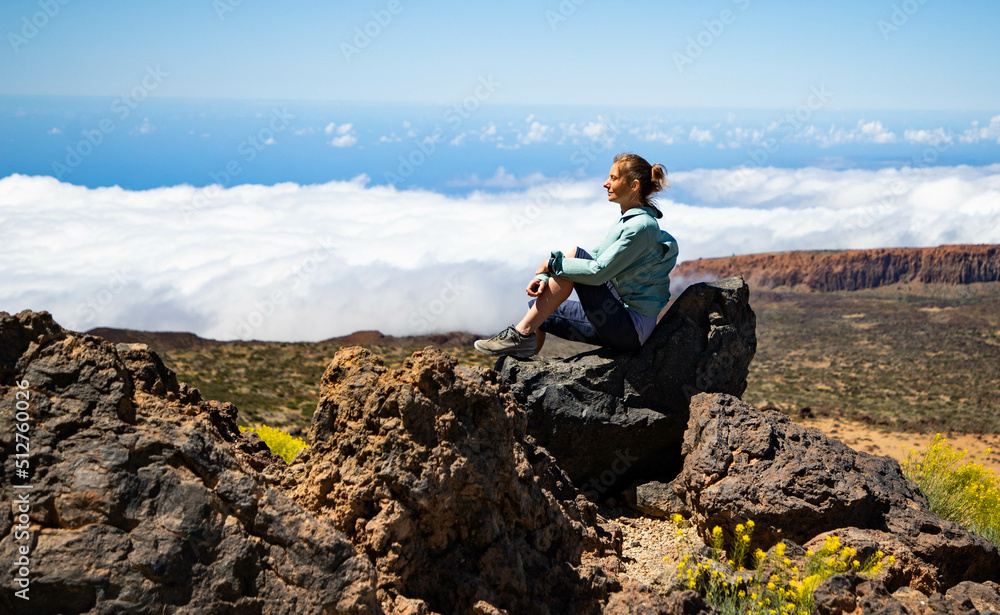Obraz premium woman hiking in El Teide national park Tenerife