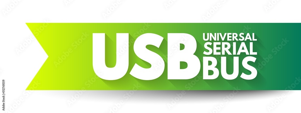 USB Universal Serial Bus - common interface that enables communication between devices and a host controller, acronym text concept background USB Universal Serial Bus - common interface that enables communication between devices and a host controller, acronym text concept background