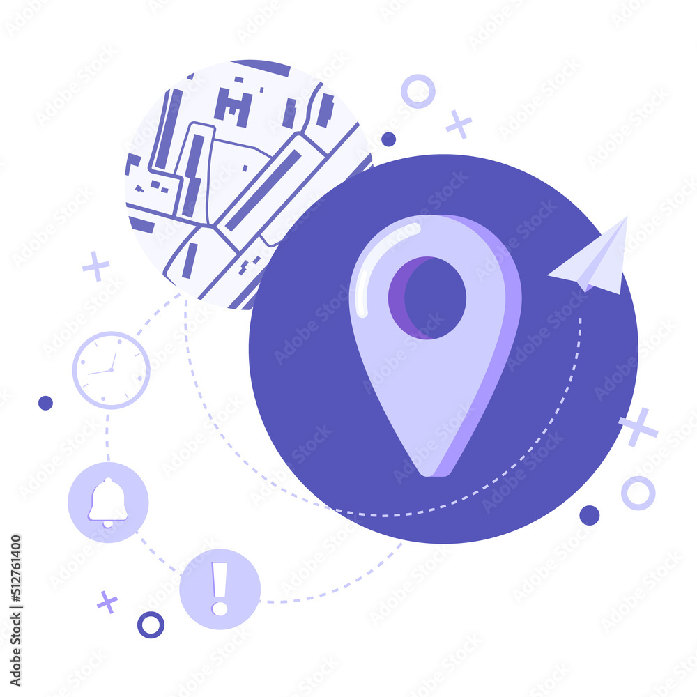 Navigation service concept with map pin icon flat vector illustration suitable for web landing page, banner, flyer or background	
