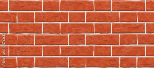 Brick wall seamless pattern background. Texture of red, orange cartoon brick wall vector pattern illustration. Fence horizontal old seamless brick texture background.