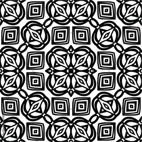 Abstract geometric seamless pattern. Black and white vector background. black mandala.