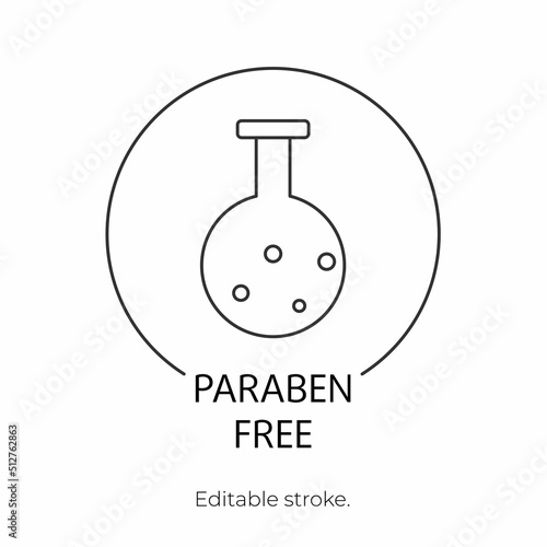 Paraben free icon symbol. Editable stroke. Vector stock illustration isolated on white background for packaging design in beauty industry. 