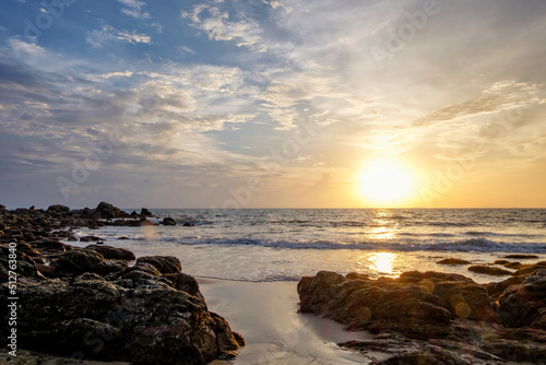 seascape and coastal limestone when  the sun is setting