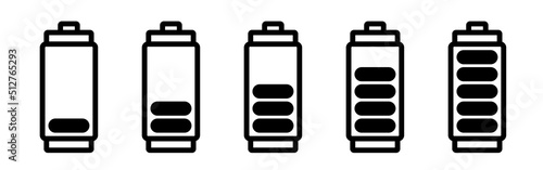 Batteries set. Charged and discharged batteries. Vector  clipart isolated on white background.